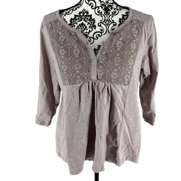 LOGO Lori Goldstein Light Purple Lilac V-Neck Floral Lace Tunic Size M - Picture 1 of 10